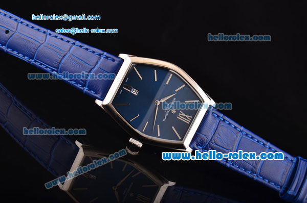 Vacheron Constantin Malte Miyota OS2035 Quartz Steel Case with Blue Leather Strap Blue Dial Stick Markers - Click Image to Close
